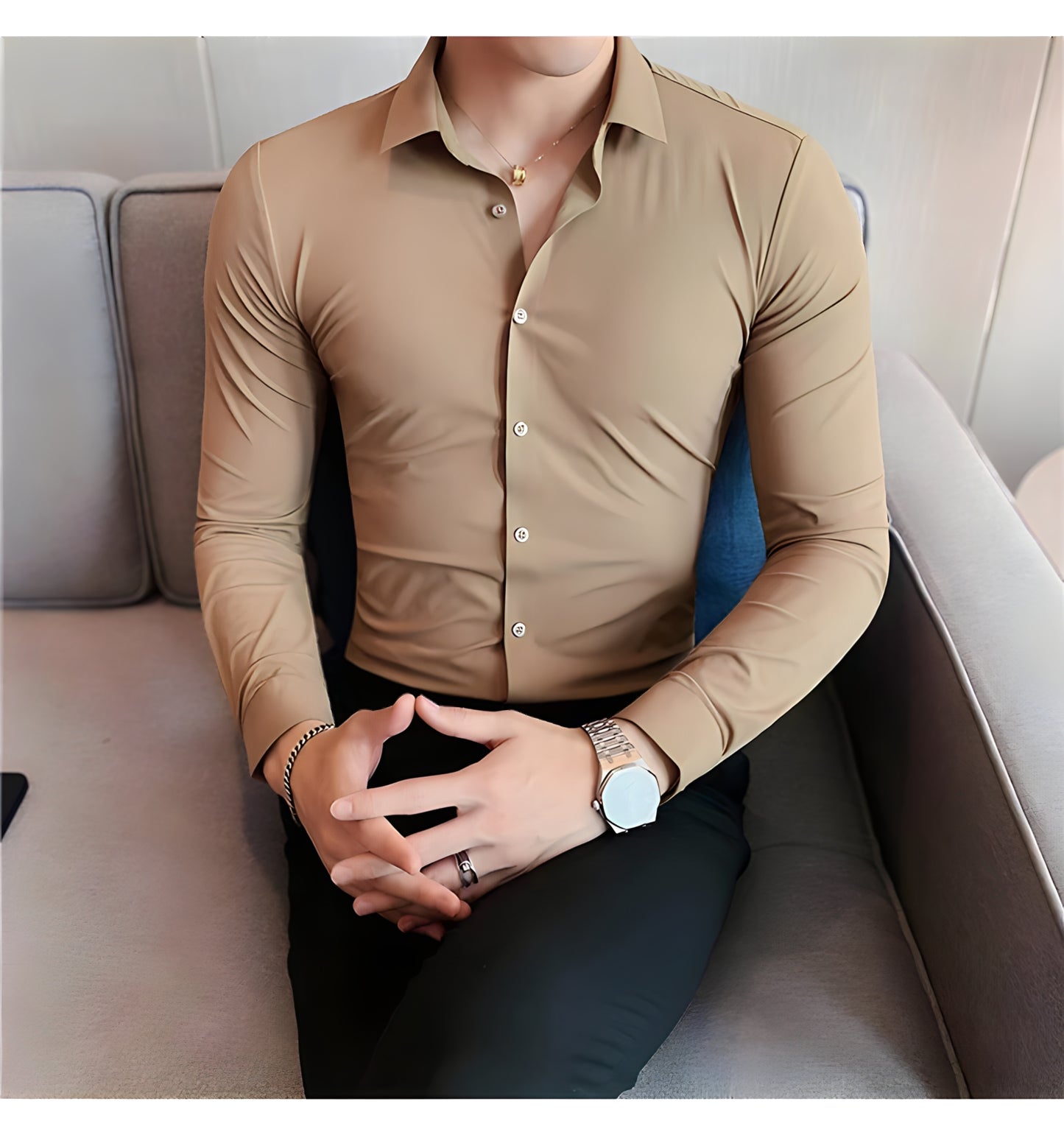 LA FINEZZA: WRINKLE-FREE SLIM STRETCH BUSINESS SHIRT