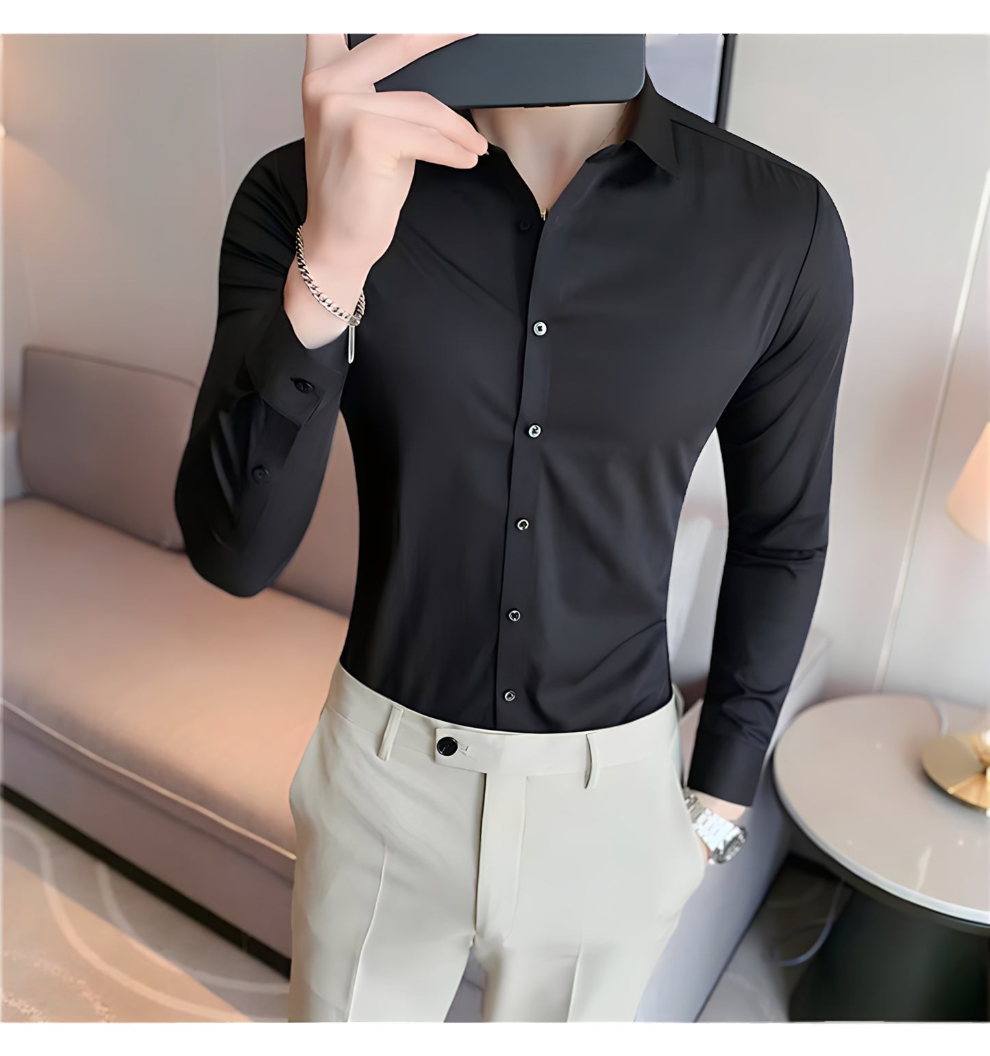 LA FINEZZA: WRINKLE-FREE SLIM STRETCH BUSINESS SHIRT