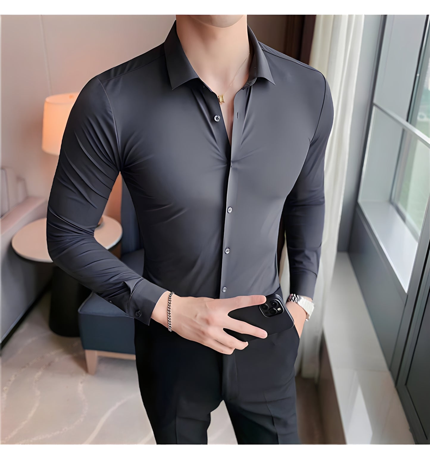 LA FINEZZA: WRINKLE-FREE SLIM STRETCH BUSINESS SHIRT