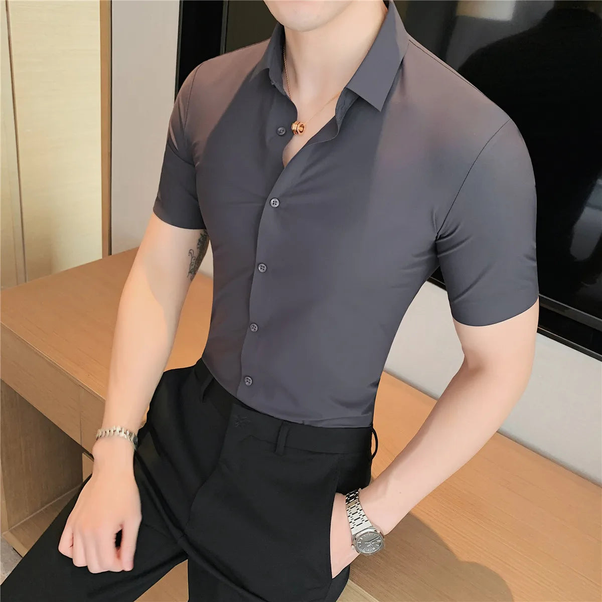 LA FINEZZA CORTA: WRINKLE-FREE SLIM STRETCH BUSINESS SHIRT