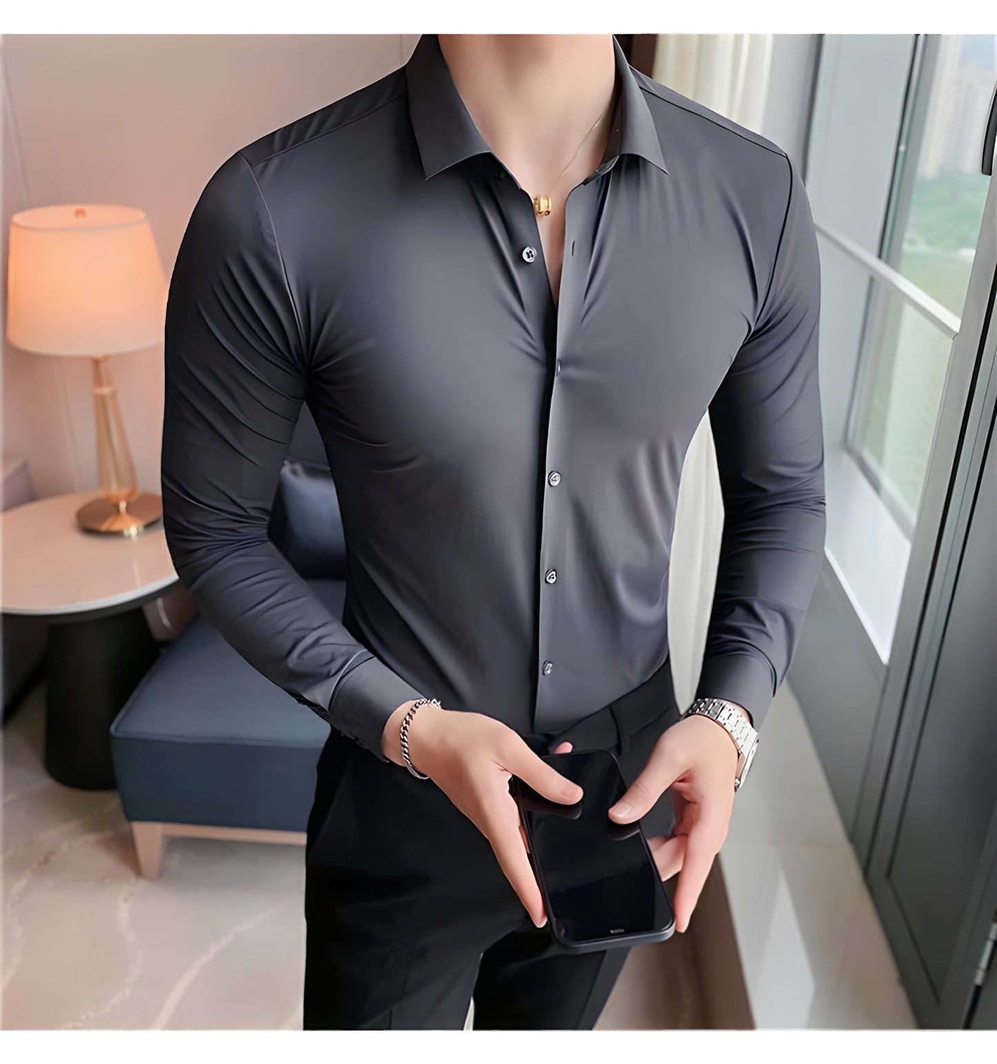 LA FINEZZA: WRINKLE-FREE SLIM STRETCH BUSINESS SHIRT