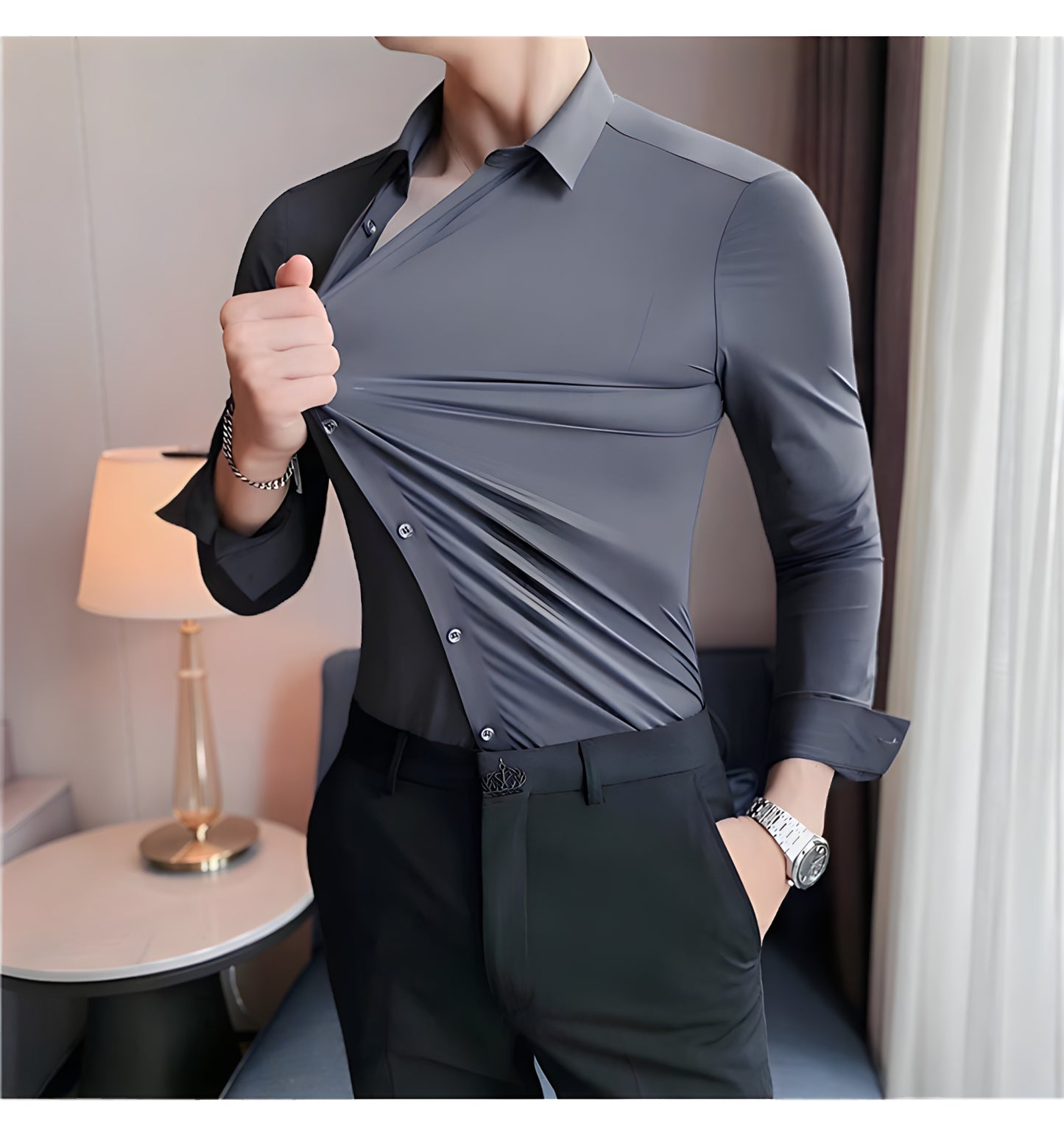 LA FINEZZA: WRINKLE-FREE SLIM STRETCH BUSINESS SHIRT