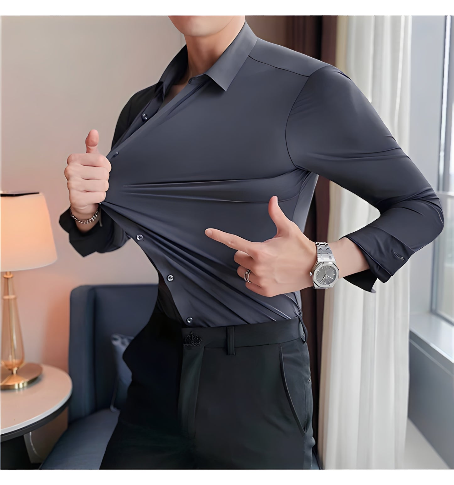 LA FINEZZA: WRINKLE-FREE SLIM STRETCH BUSINESS SHIRT