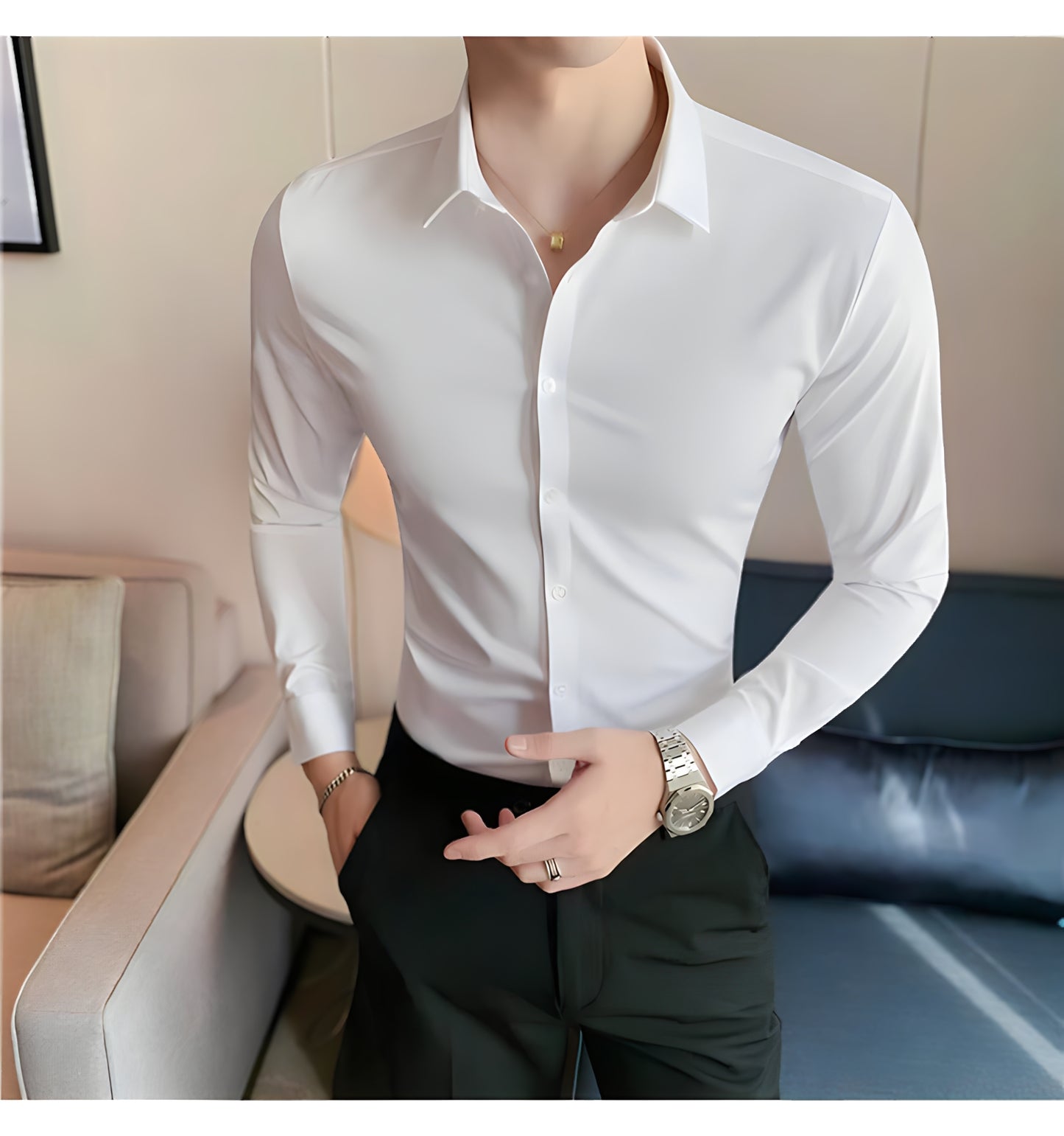 LA FINEZZA: WRINKLE-FREE SLIM STRETCH BUSINESS SHIRT